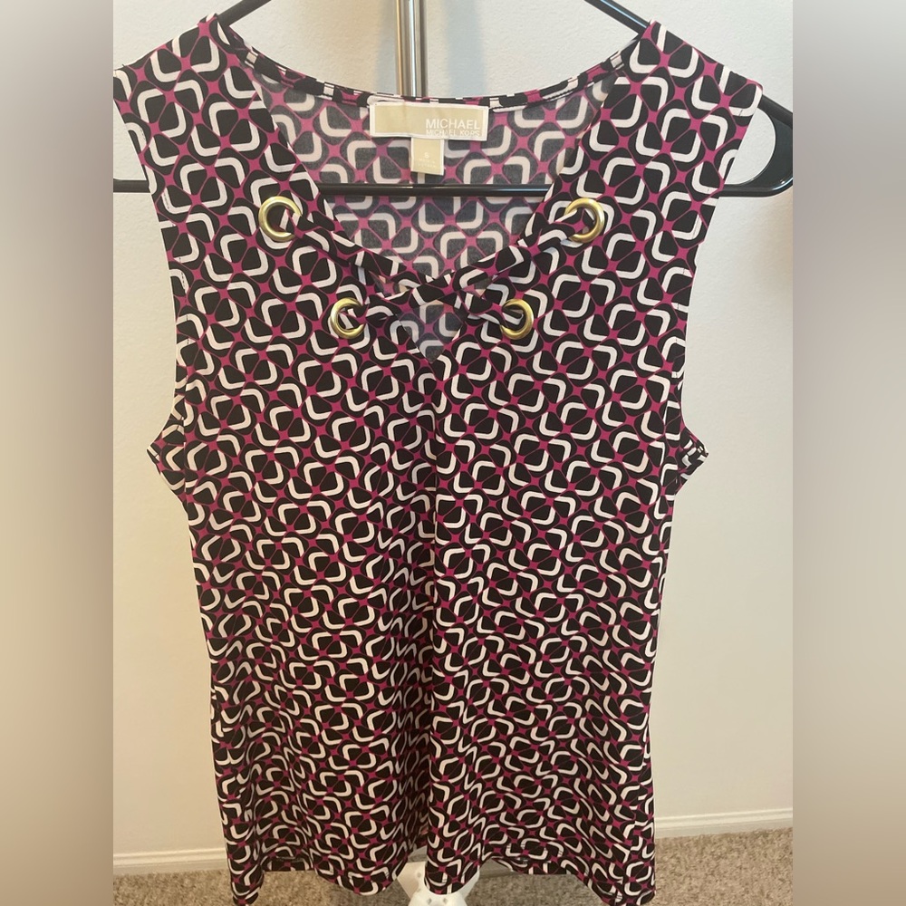 Michael Kors Geometric Black and Pink Blouse